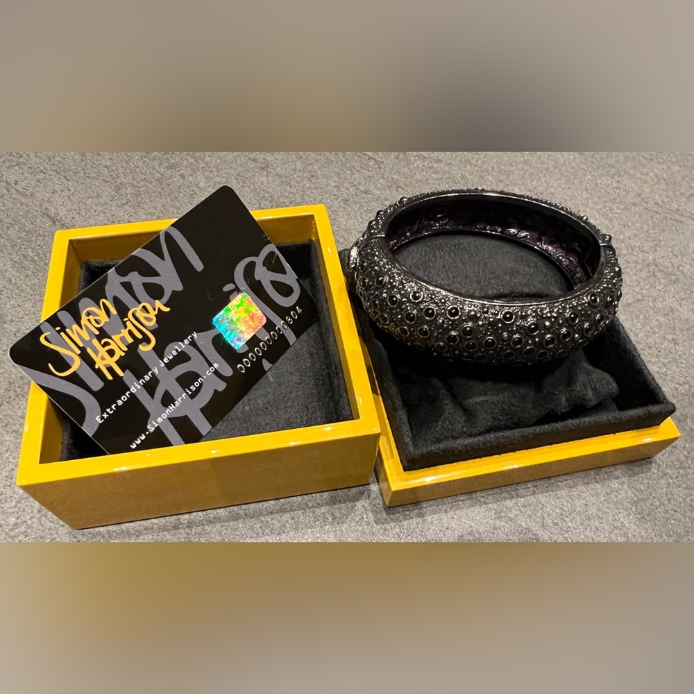 Simon Harrison Black Enamel Cuff Bangle bracelet w Frog theme, authentic